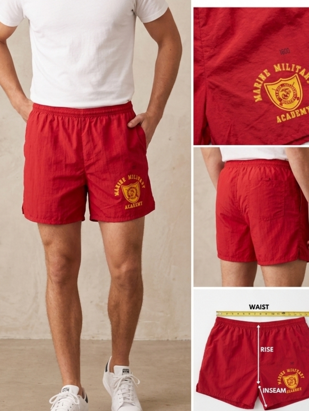 Vintage Dodger Marine Military Academy Nylon Shorts - Red Large